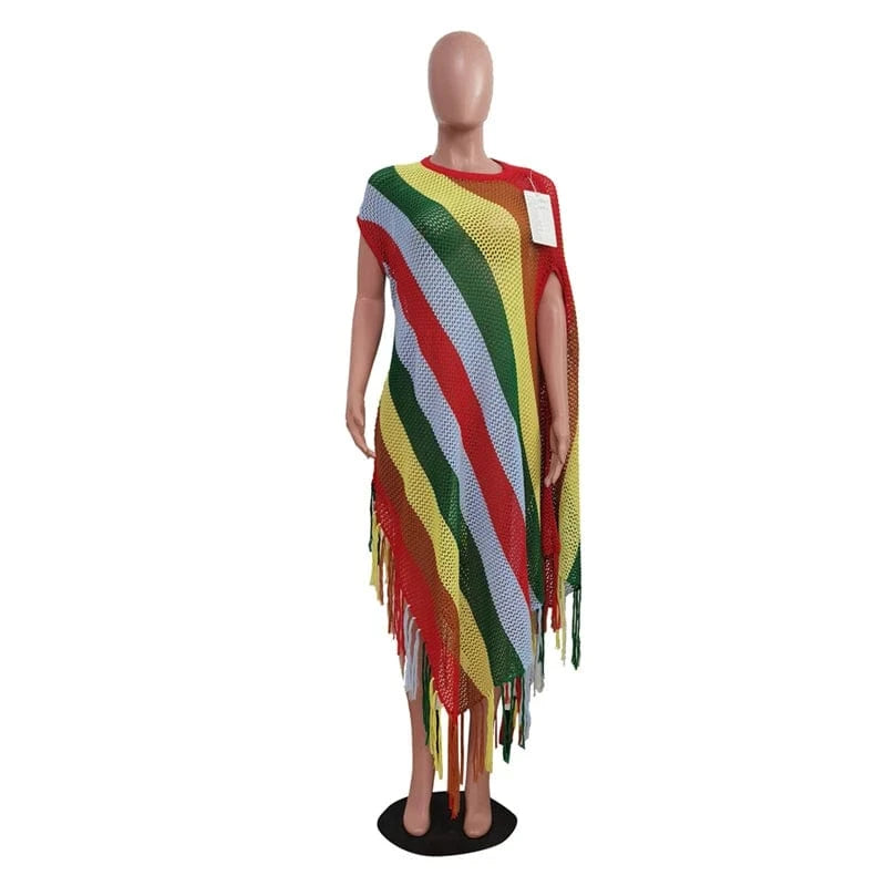 summer 2024 new arrivals women sexy boho trendy patchwork color beach bikini matching crochet knit oversized long cover up dress