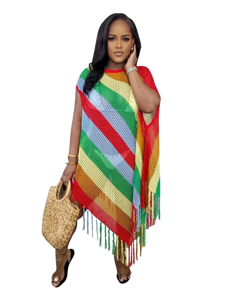 summer 2024 new arrivals women sexy boho trendy patchwork color beach bikini matching crochet knit oversized long cover up dress