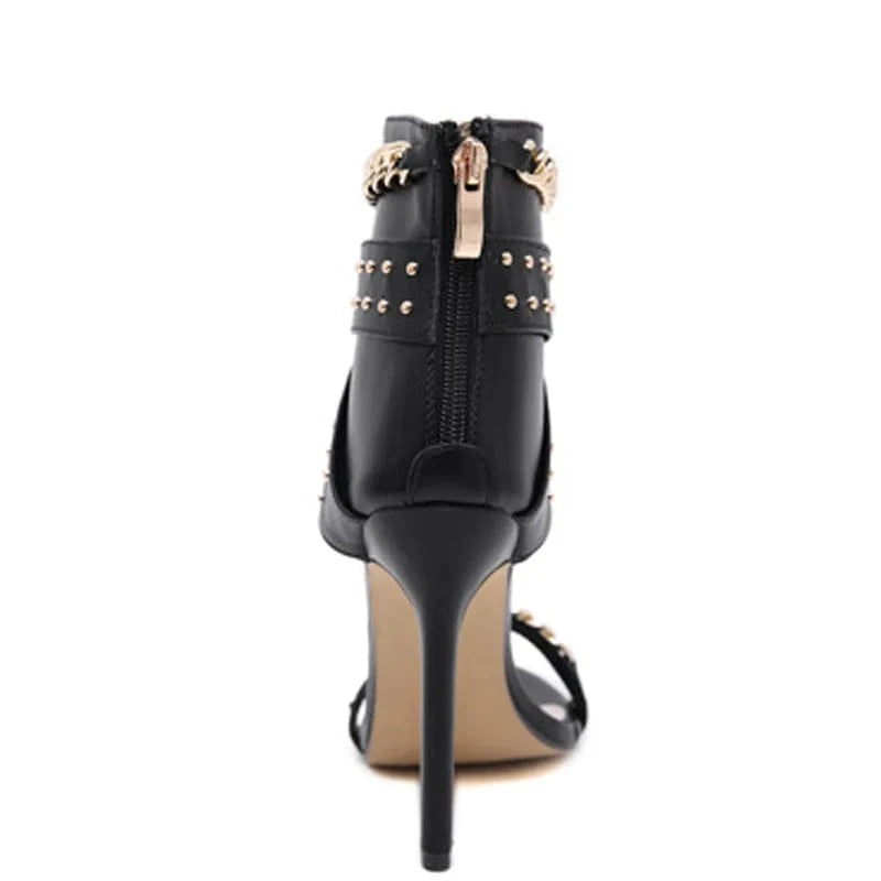 Summer 2024 Thin Heel For Party Size 35-42 New Rivet Metal Decoration High Heel Women Sandals Boots Gladiator Ankle Ladies Shoe