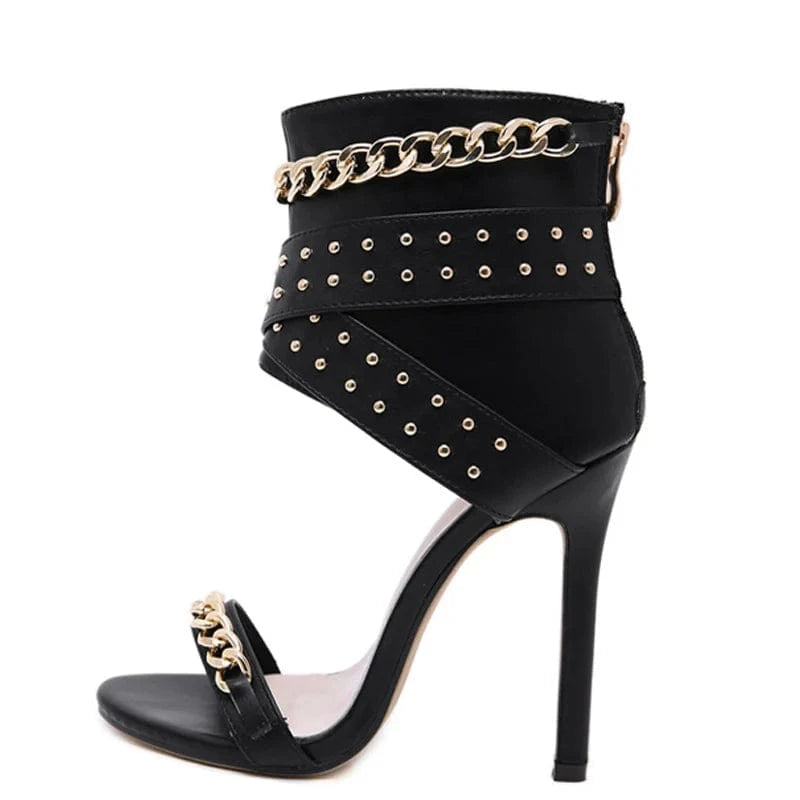 Summer 2024 Thin Heel For Party Size 35-42 New Rivet Metal Decoration High Heel Women Sandals Boots Gladiator Ankle Ladies Shoe