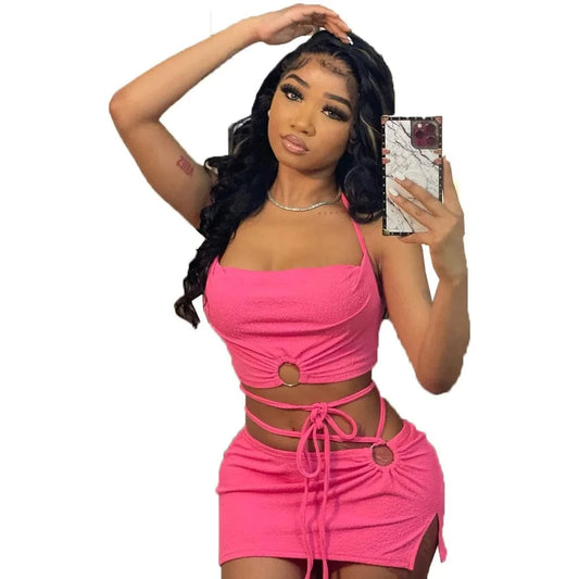 Summer 2024 woman clothing 2 set mini skort and top cord set women