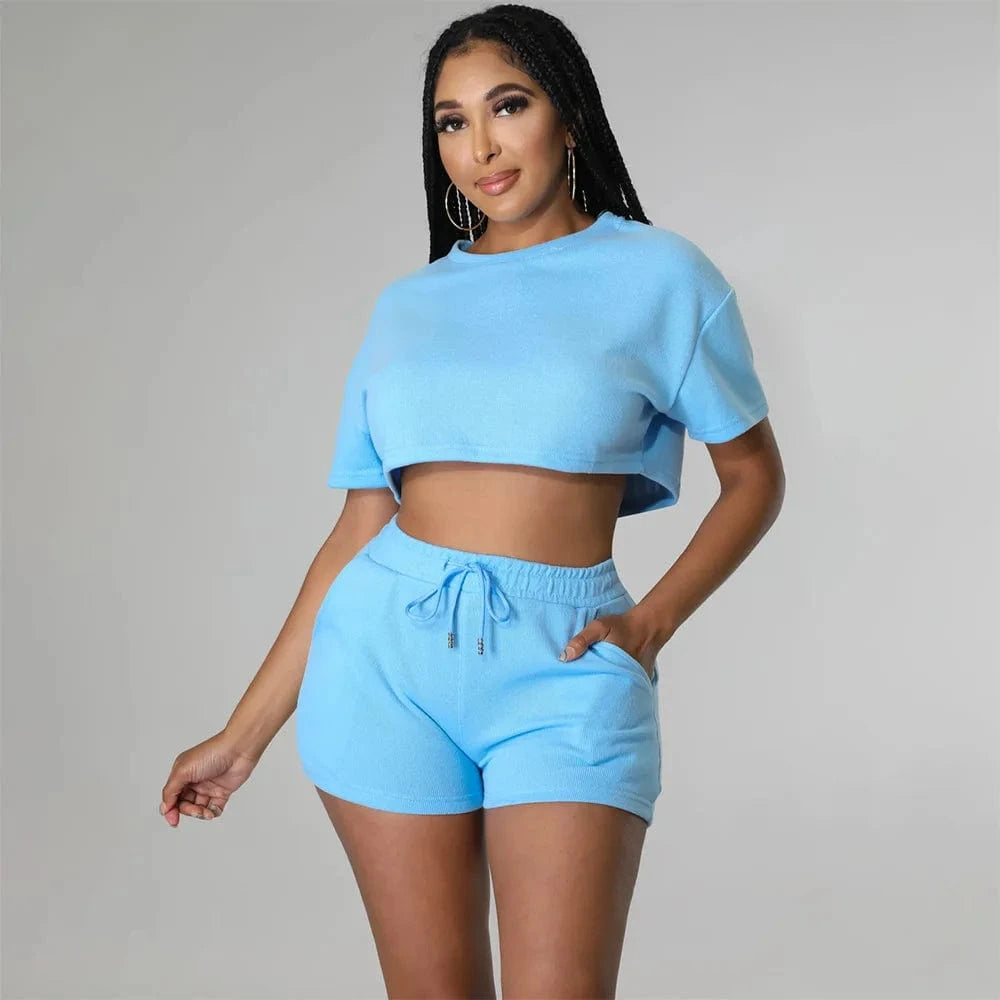 Summer 2024 Women Clothes Leisure Sport Sexy Solid Color Two-piece Set Outfits Short Women Two Pieces Sets For Women