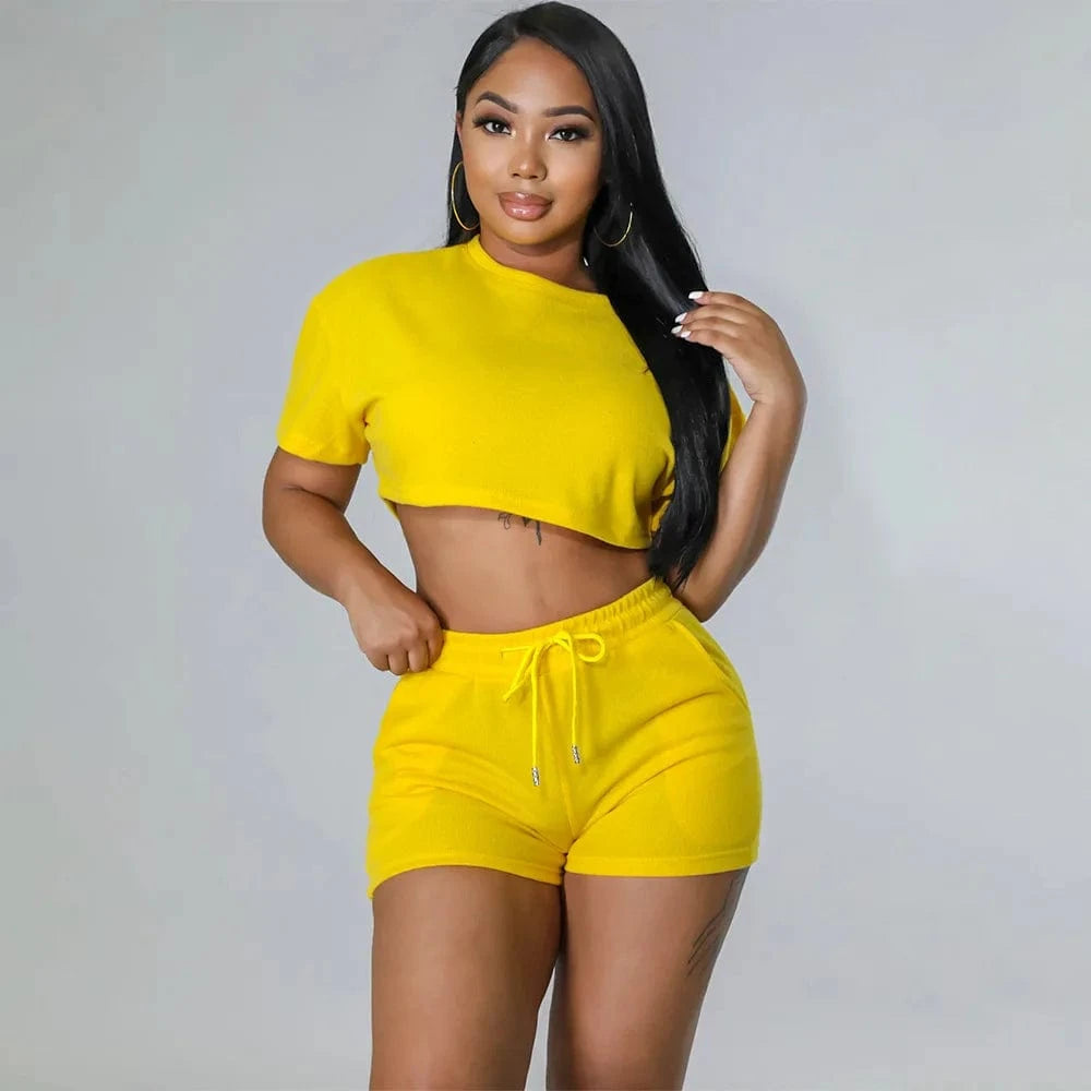 Summer 2024 Women Clothes Leisure Sport Sexy Solid Color Two-piece Set Outfits Short Women Two Pieces Sets For Women