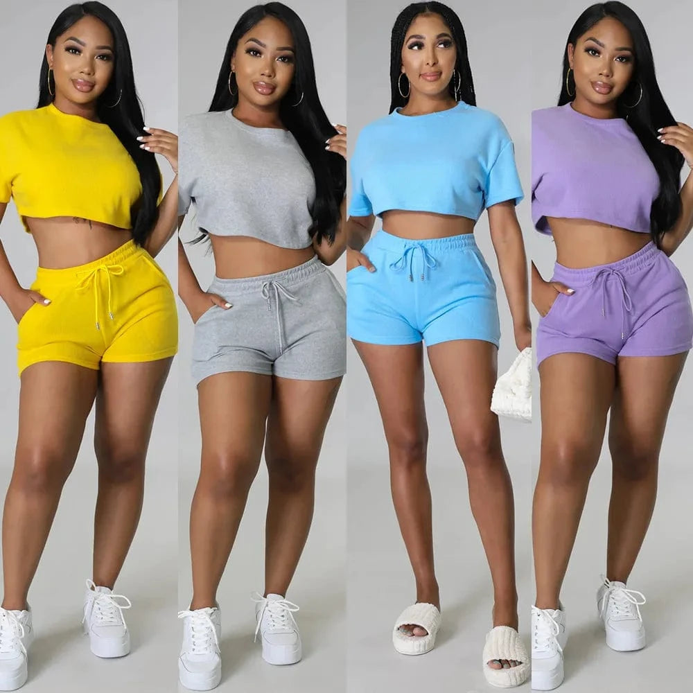 Summer 2024 Women Clothes Leisure Sport Sexy Solid Color Two-piece Set Outfits Short Women Two Pieces Sets For Women