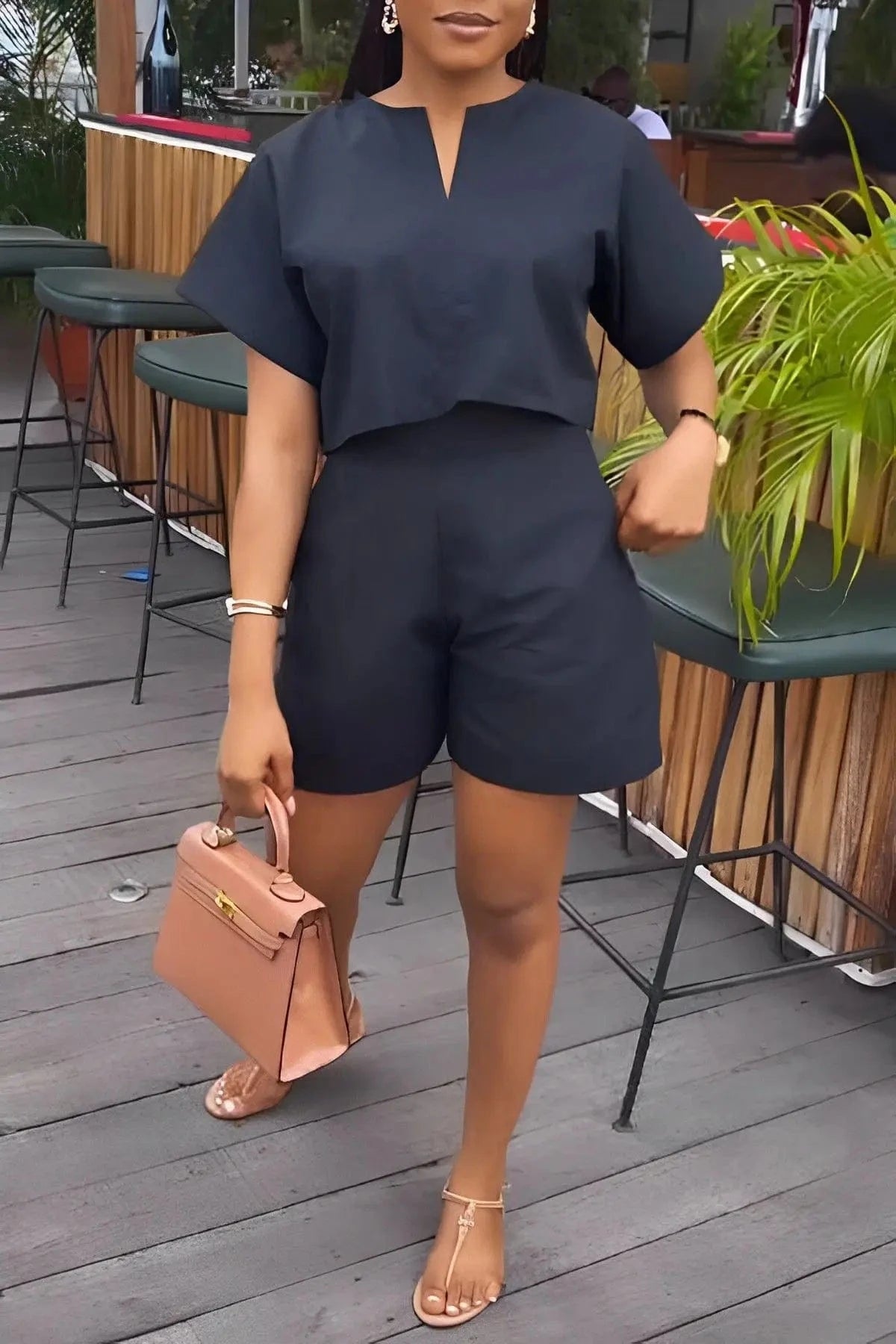 summer 2024 women fashion New solid color loose crop tops and shorts sets for women