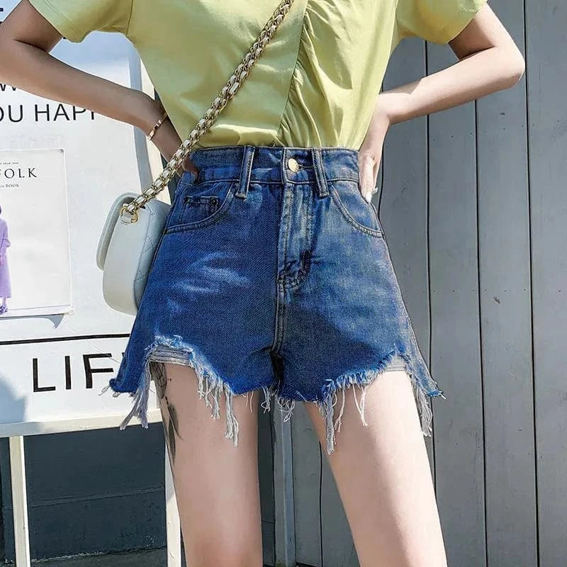 Summer 2024 women plus size high waisted ripped A-line ruffled hot pants
