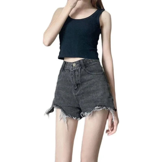 Summer 2024 women plus size high waisted ripped A-line ruffled hot pants