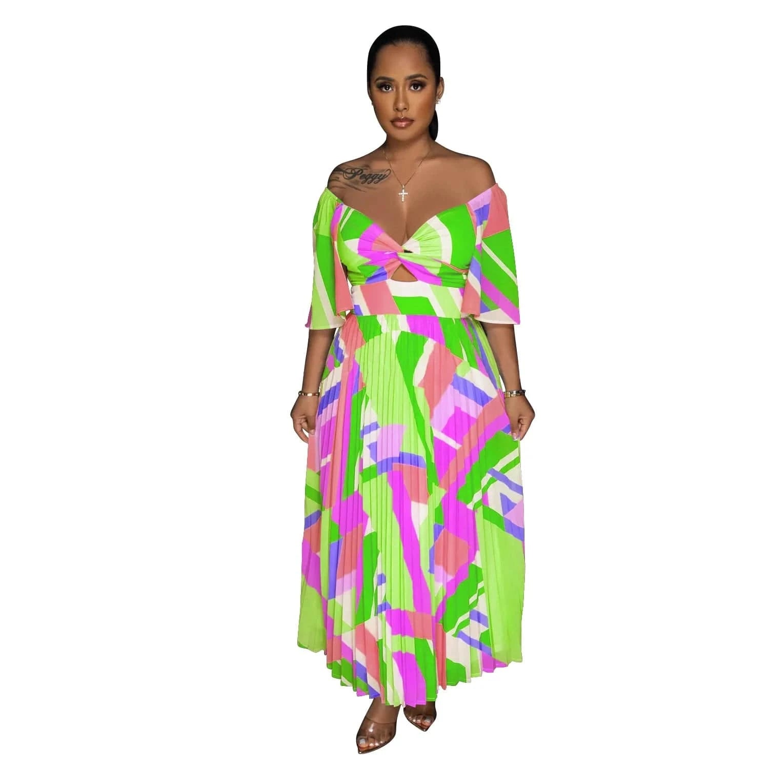 Summer 2024 Women S Clothing Sexy Spring Printed Mid-Rise Slim Low-Cut Casual Dresses