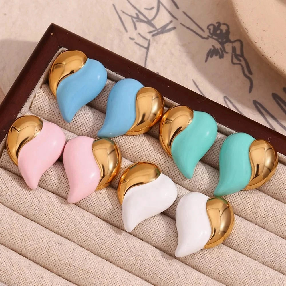 Summer 2024 Y2K Jewelry Colorful Enamel Heart Jewelry Gold Plated Earrings Stainless Steel Gift Ideas