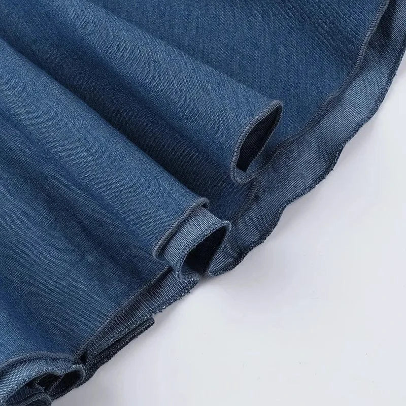 Summer 2024 Y2K Wrap Hip Mini Pleated Skirt Sexy Strapless Bra Denim Dress For Women