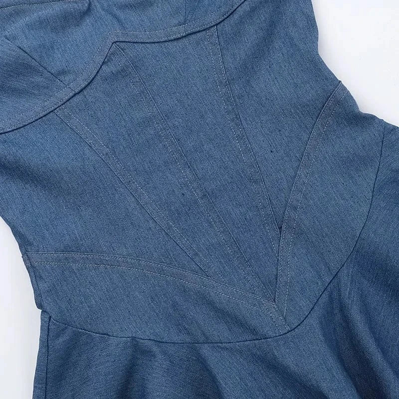 Summer 2024 Y2K Wrap Hip Mini Pleated Skirt Sexy Strapless Bra Denim Dress For Women