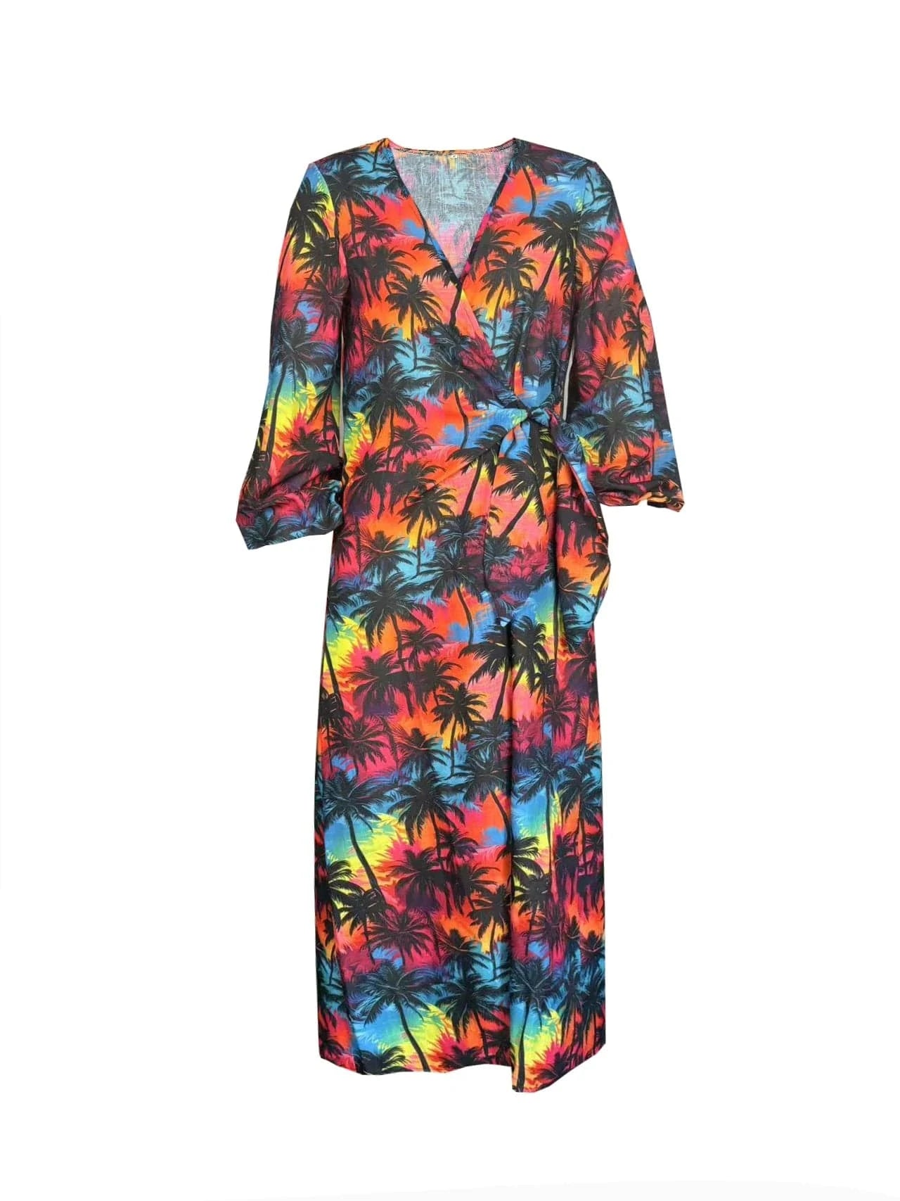 Summer 2025 printed slit flared sleeve vacation-style long chiffon dress, suitable for women on vacation and in beachwear