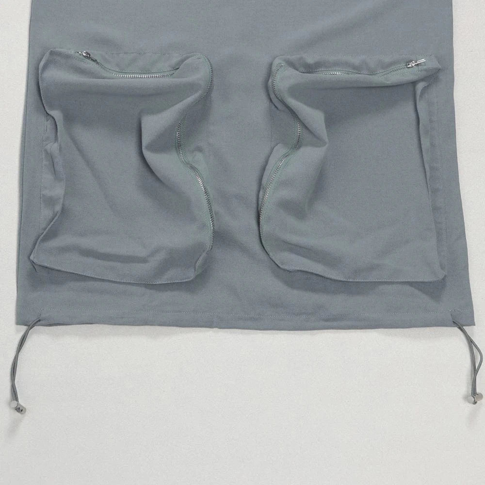 Summer 2025 Woman Elegant Casual Multi-Pockets Cargo Midi Long Dress Sleeveless Bodycon O-neck Night Club Party Dresses Vestidos