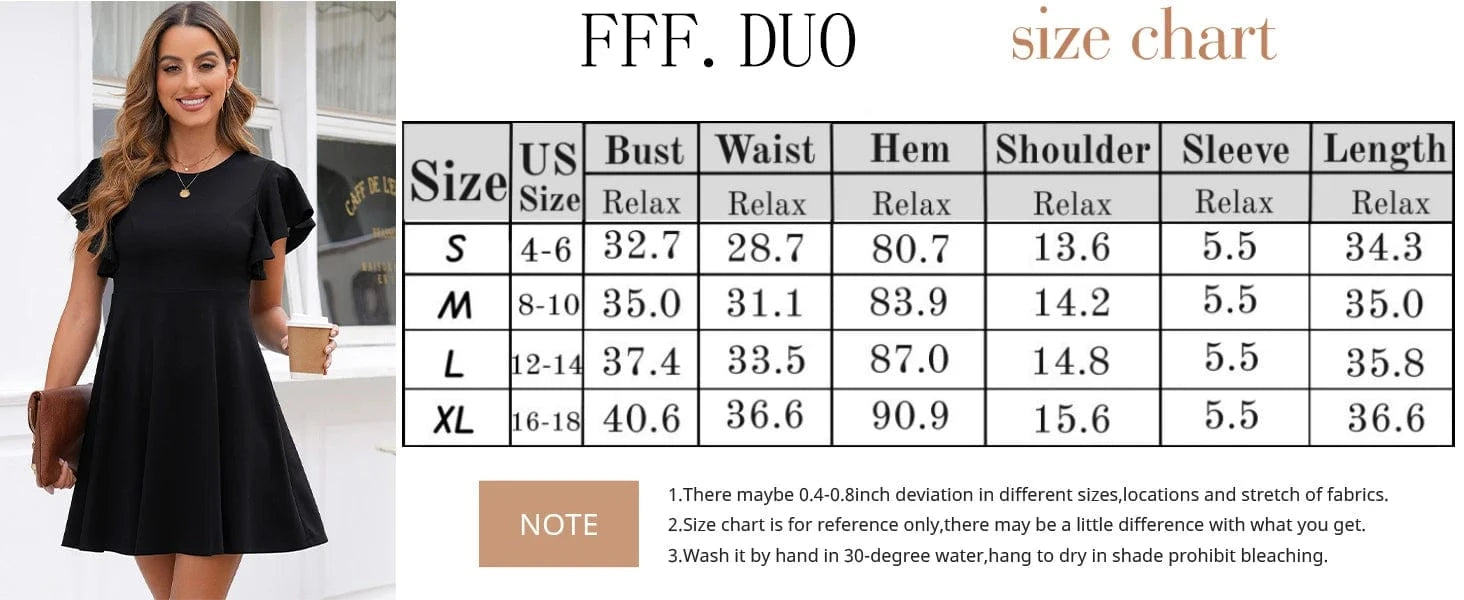 Summer 2025 Women's Dresses Elegant Vintage Ruffle Sleeve Flared A Line Swing Round-Neck Casual Party Cocktail Dress Women Cloth