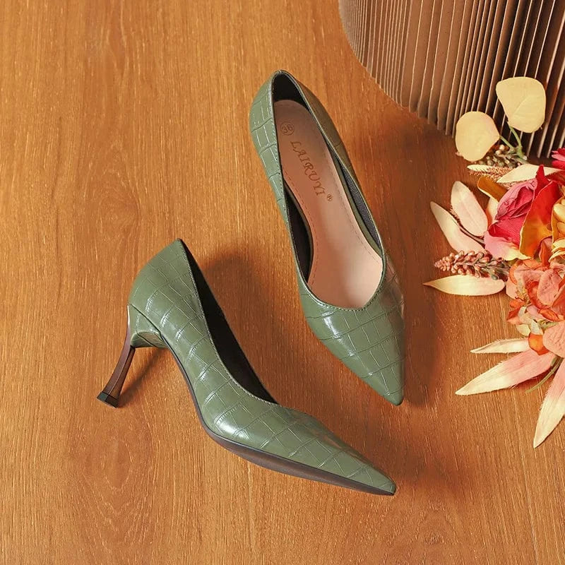 Summer Autumn Female High Heels Stilettos Women Shallow Pointed-toe Crocodile Pattern Sandals Office Ladies Dress Shoes