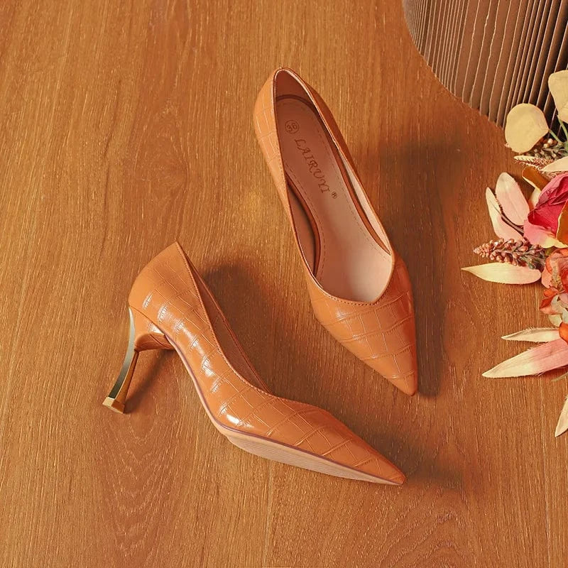 Summer Autumn Female High Heels Stilettos Women Shallow Pointed-toe Crocodile Pattern Sandals Office Ladies Dress Shoes