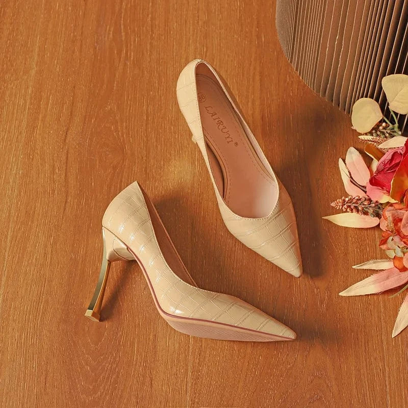 Summer Autumn Female High Heels Stilettos Women Shallow Pointed-toe Crocodile Pattern Sandals Office Ladies Dress Shoes