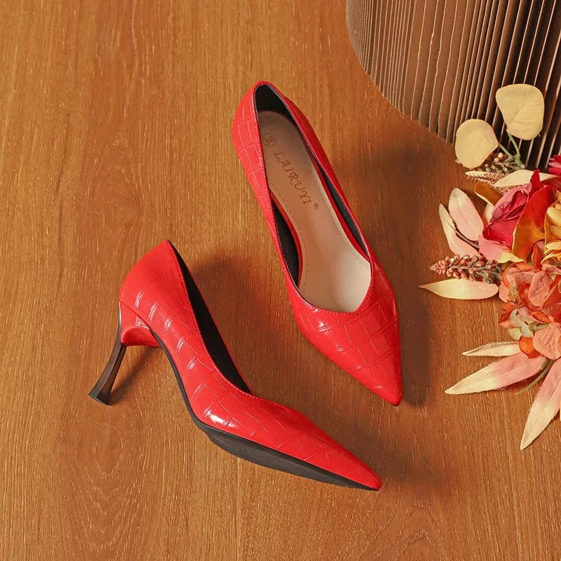 Summer Autumn Female High Heels Stilettos Women Shallow Pointed-toe Crocodile Pattern Sandals Office Ladies Dress Shoes