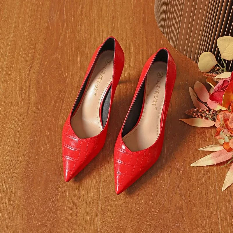 Summer Autumn Female High Heels Stilettos Women Shallow Pointed-toe Crocodile Pattern Sandals Office Ladies Dress Shoes