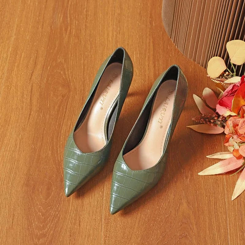 Summer Autumn Female High Heels Stilettos Women Shallow Pointed-toe Crocodile Pattern Sandals Office Ladies Dress Shoes