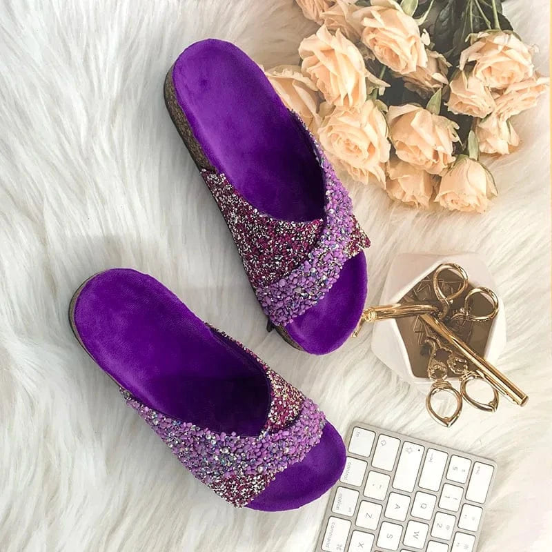 Summer Bling rhinestones Beach outside flat Women Slippers Fashion Casual Ladies Flip-Flops