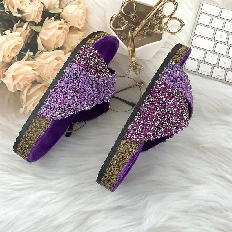 Summer Bling rhinestones Beach outside flat Women Slippers Fashion Casual Ladies Flip-Flops