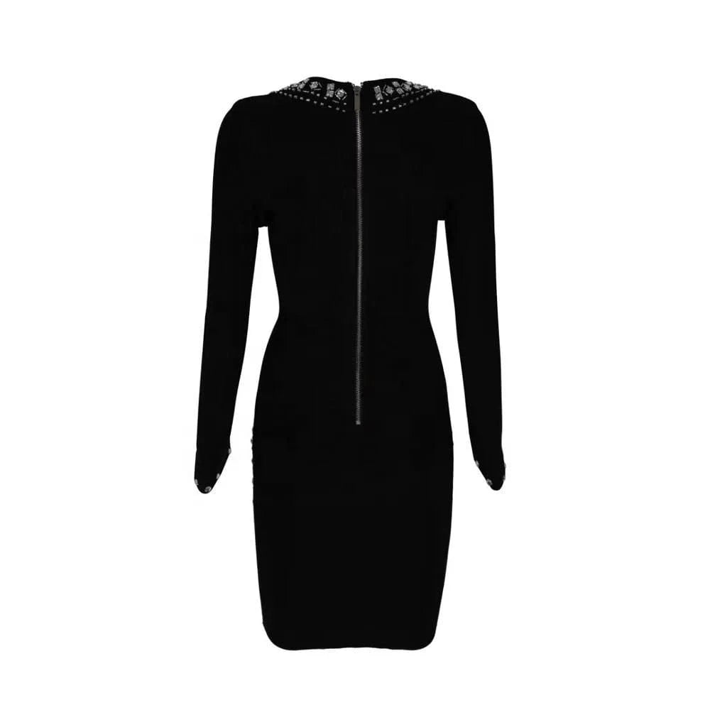 Summer Bodycon  Crystal Evening Club Dresses Long Sleeve Deep V-neck Bandage Dresses Top Quality Sexy  Mini