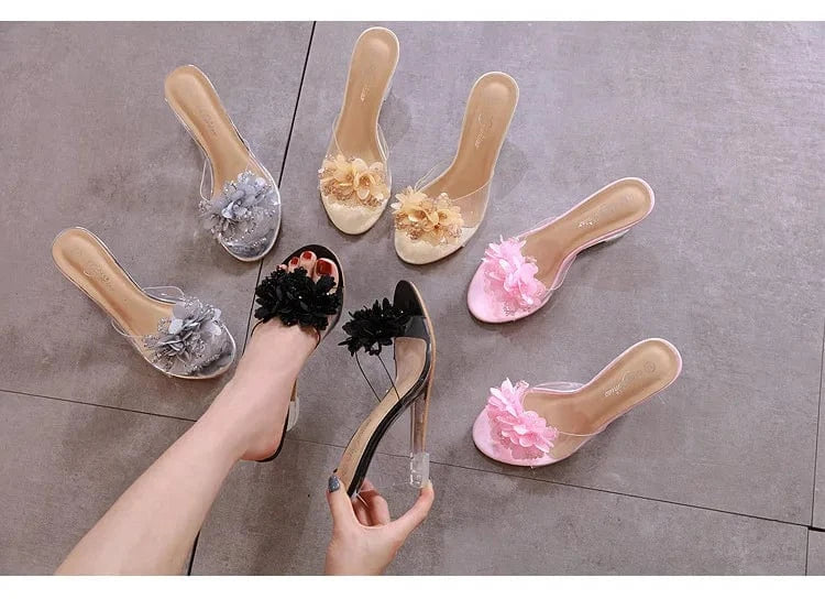 Summer Clear Jelly Shoes Ladies Custom Logo 8 CM High Heels Wedge Shoes Sandals Sexy Slipper for Women