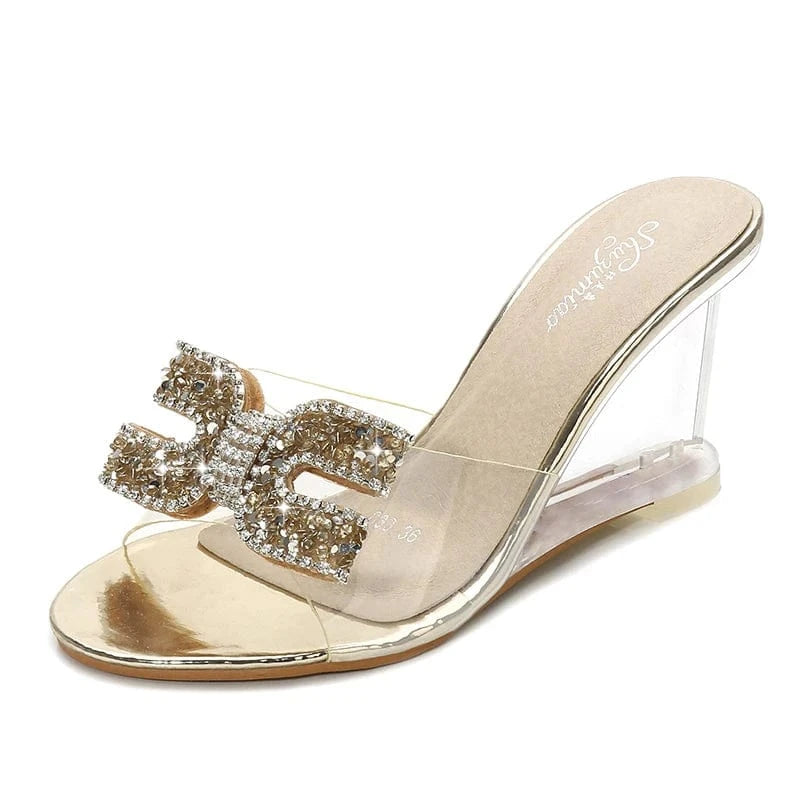 Summer Clear Jelly Shoes Ladies Custom Logo 8 CM High Heels Wedge Shoes Sandals Sexy Slipper for Women