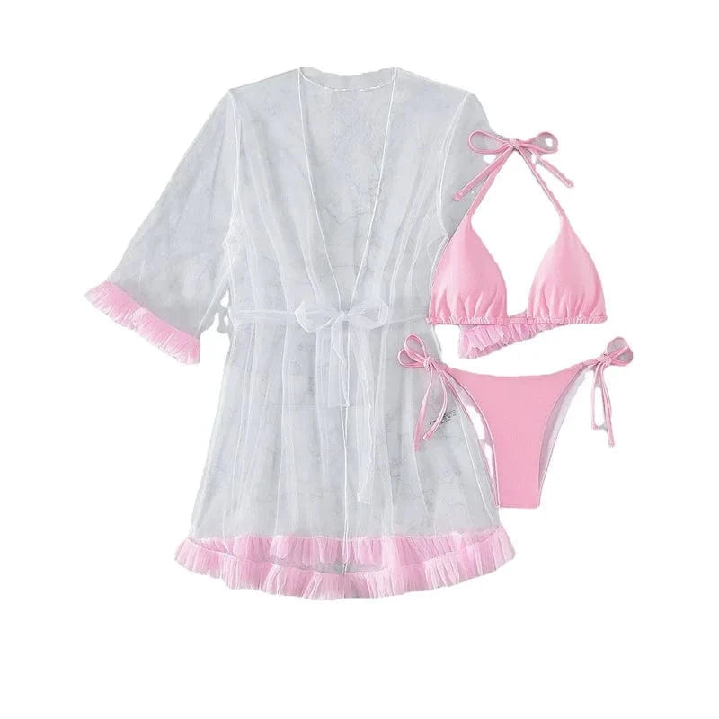 Summer clothes for Women Swimwear Ladies Beach Wear 2024 Chicas Transparente 3 Piece Bikinis with Cover Up