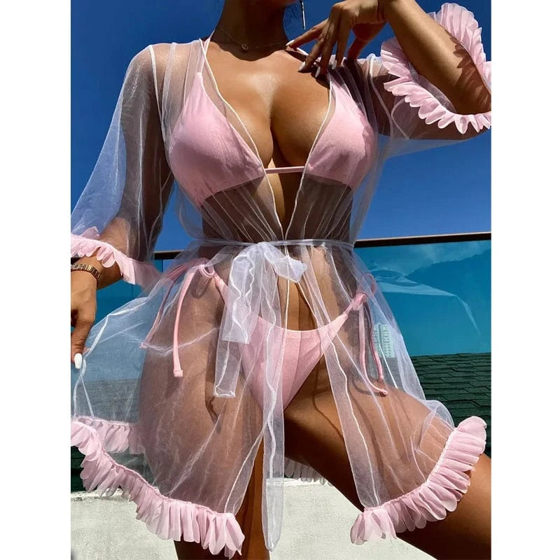 Summer clothes for Women Swimwear Ladies Beach Wear 2024 Chicas Transparente 3 Piece Bikinis with Cover Up
