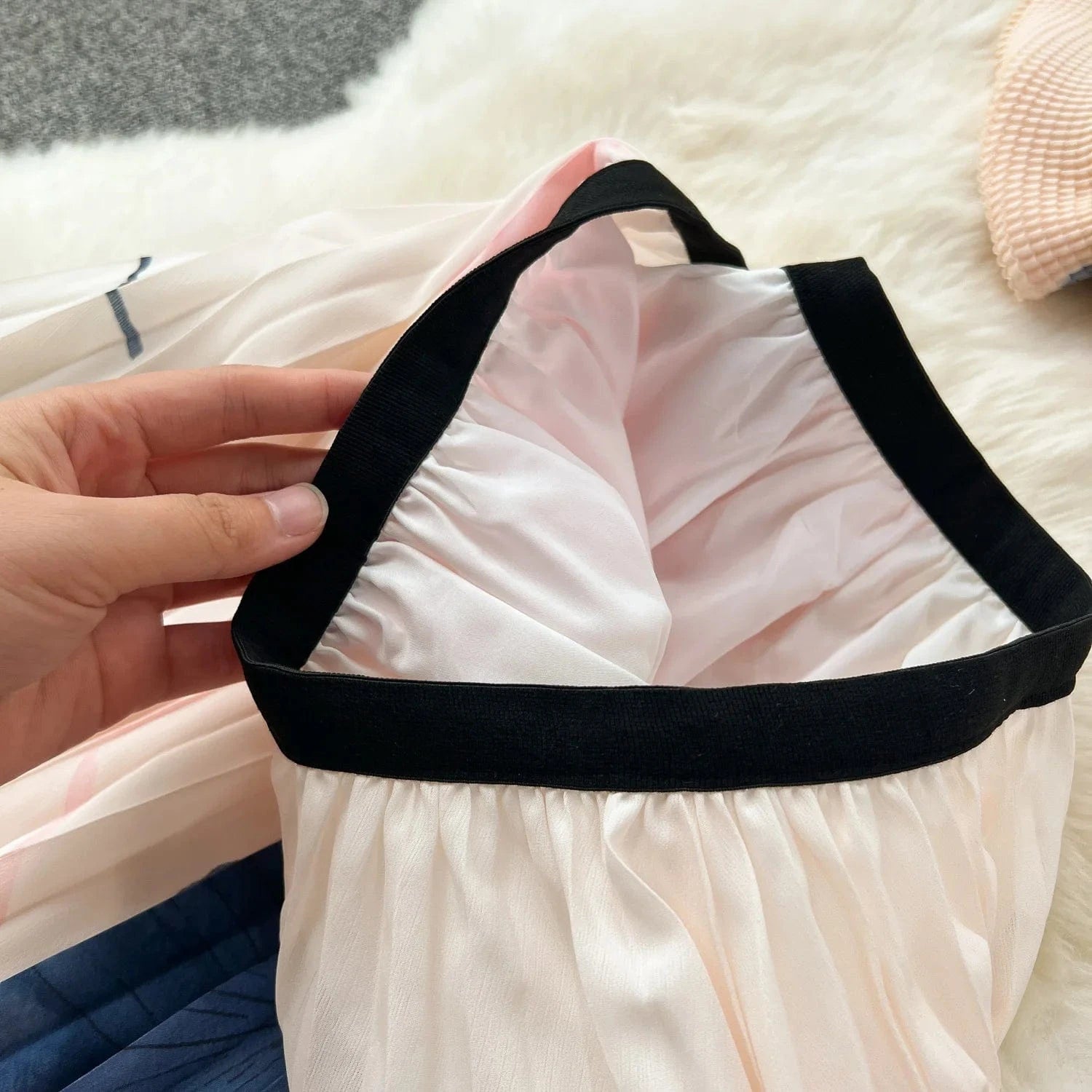 Summer Contrast Color Miyake 2 Pieces Set Women's Short Sleeve High Stretch Pullover Shirt Top＋Long Pleated Chiffon Skirt Suit