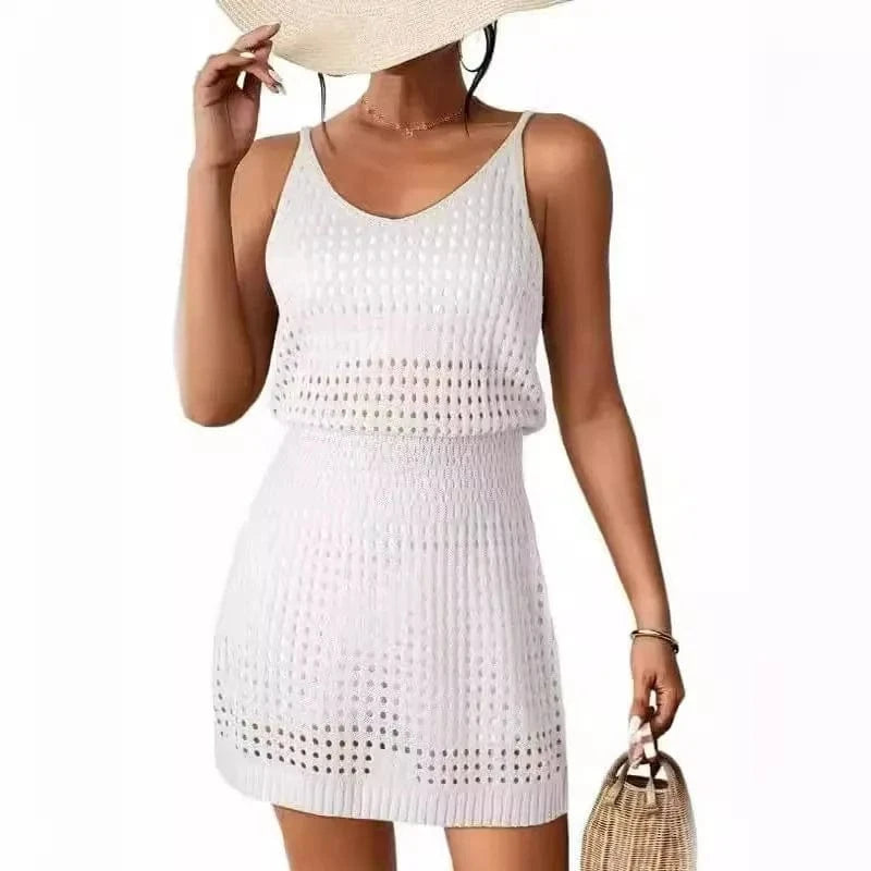 Summer Crochet Hollow Out Knit Beach Bathing Suit Swim Cover Ups Cruise Outfits Vacation Dresses For Women 2024 vest skirt