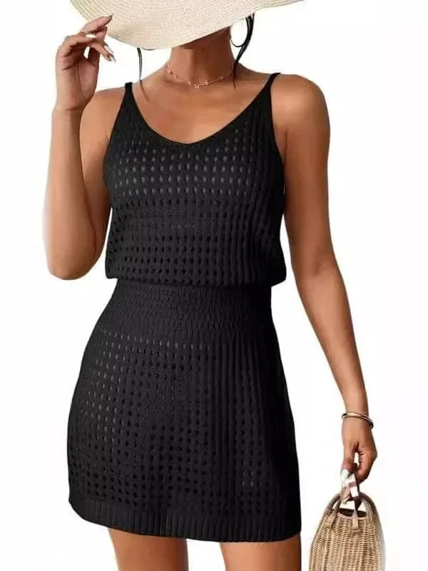 Summer Crochet Hollow Out Knit Beach Bathing Suit Swim Cover Ups Cruise Outfits Vacation Dresses For Women 2024 vest skirt