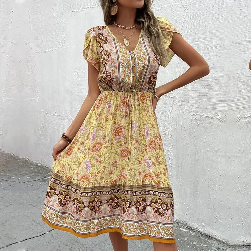 Summer Dresses Women Casual Boho Floral Print Loose Dresses Midi Beach Bohemian Dresses 2023