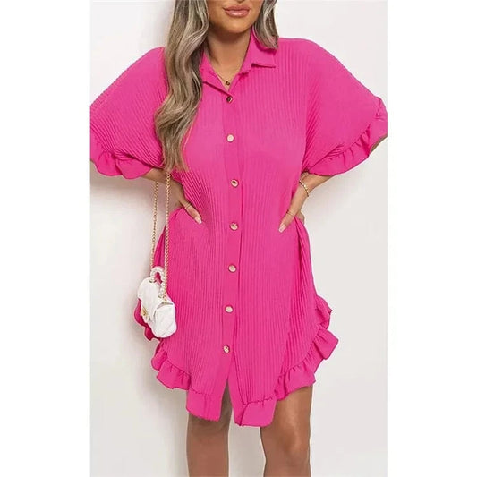 Summer fall 2024 solid color shirt skirt ruffled sleeves irregular shirt causal dress