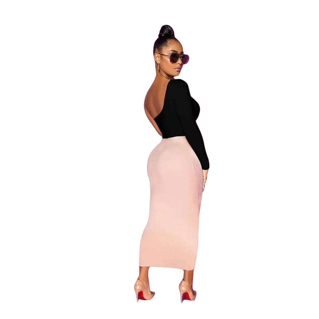 Summer Fashion elegant shoulder out 2 piece skirt set Maxi Bodycon plus size two piece skirt set
