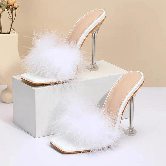 Summer Fashion Pu Open toe 2022 New Plush Solid color Simple Square Head High-heeled White Sandals 35-42 Women's Shoes