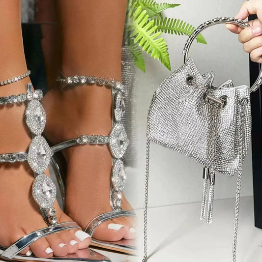 Summer Fashion sandals rhinestone diamond fashion luxury shoes ladies 2024 heels handbag bag and shoes set for women