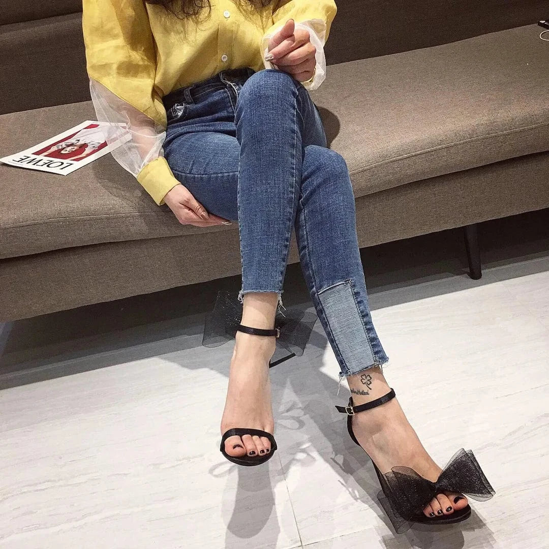 Summer Fashion Sandals Shoes bowknot Buckle Strap Stiletto Heel Sandal Net fashion luxury butterfly ladies shoes women heels