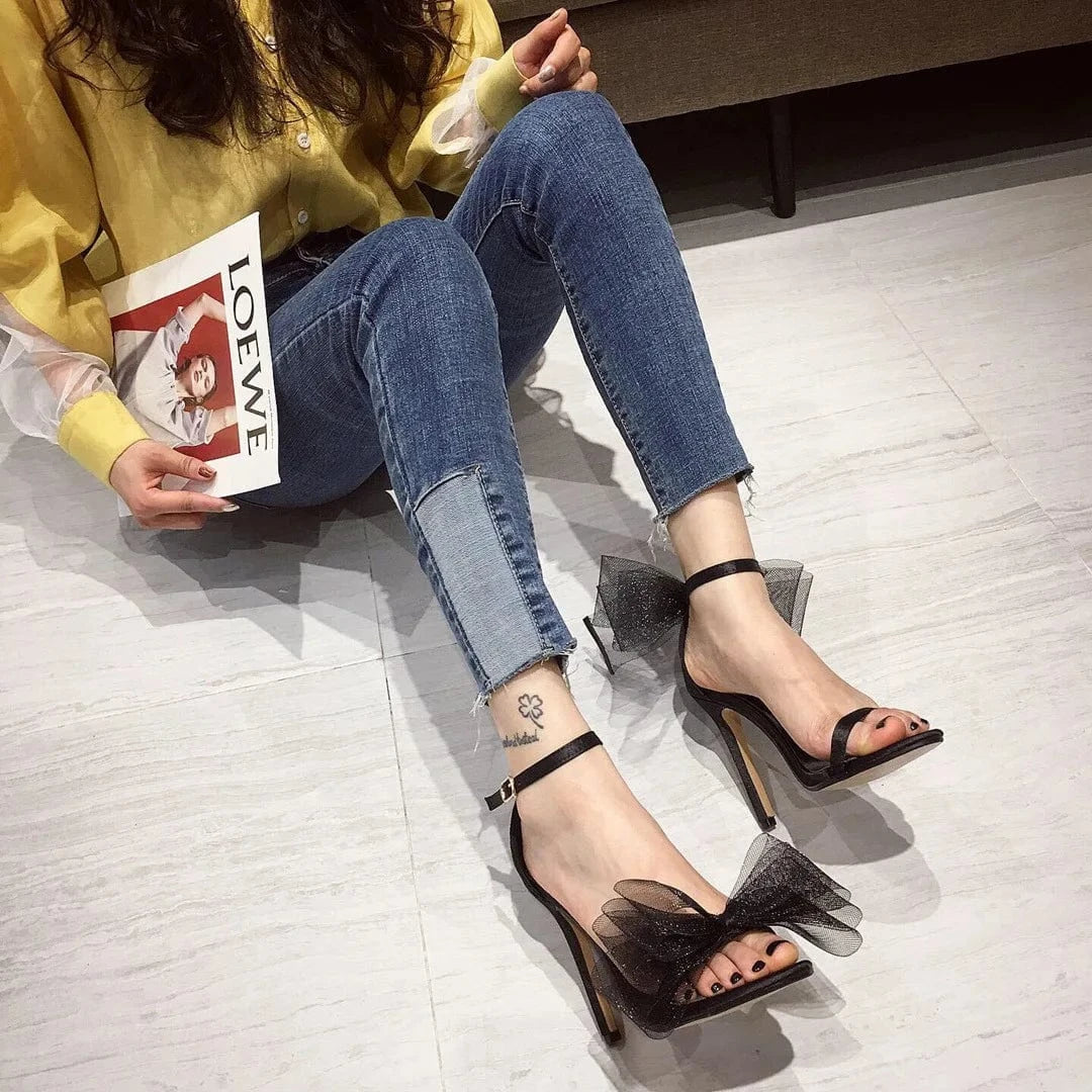 Summer Fashion Sandals Shoes bowknot Buckle Strap Stiletto Heel Sandal Net fashion luxury butterfly ladies shoes women heels