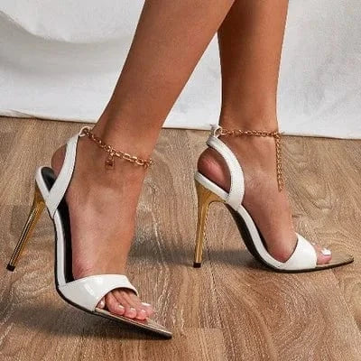 Summer Fashion Sandals Women's Shoes Sexy Metal Decoration Cross-Tied Retro Patchwork Head Peep Toe High Heels