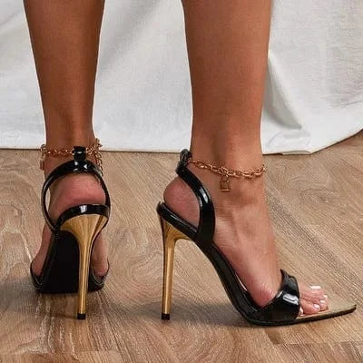 Summer Fashion Sandals Women's Shoes Sexy Metal Decoration Cross-Tied Retro Patchwork Head Peep Toe High Heels