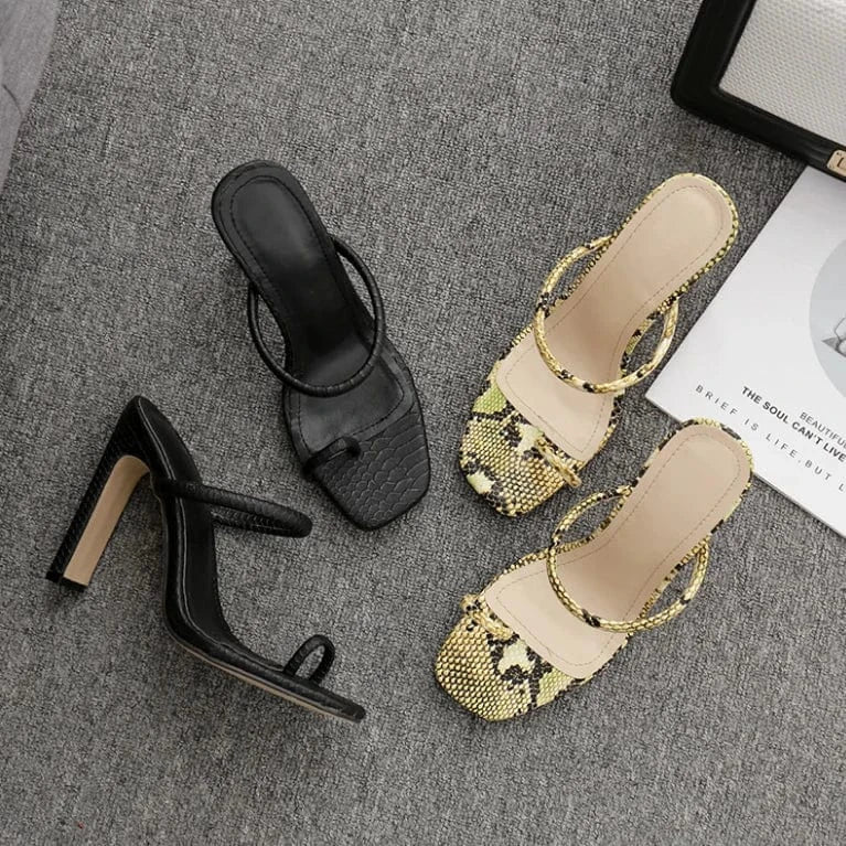 Summer fashion sexy PU snakeskin heels sandals shoes woman