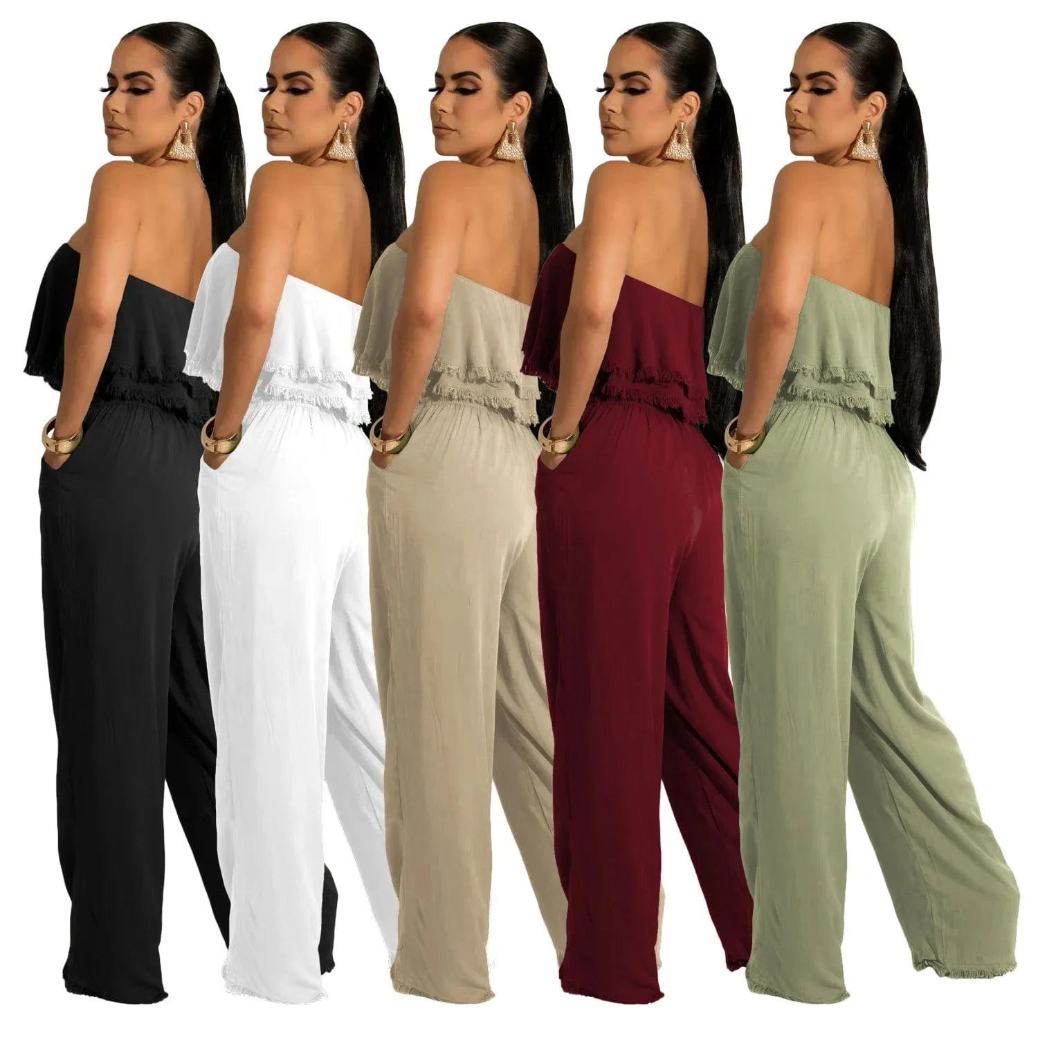 Summer jumpsuit women's casual wrap chest ruffle jumpsuit 2024 elegant office ladies work casual bodysuits