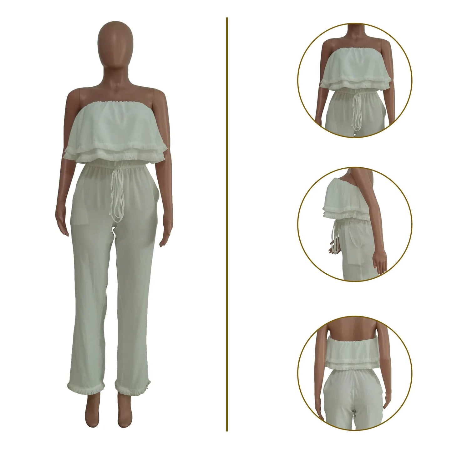 Summer jumpsuit women's casual wrap chest ruffle jumpsuit 2024 elegant office ladies work casual bodysuits