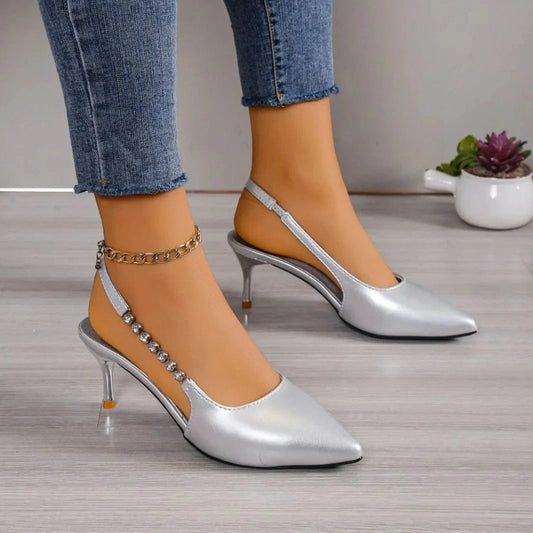 Summer ladies Pointed toe rhinestone silver high heels women's shoes new sandals temperament stiletto heels women's sandal