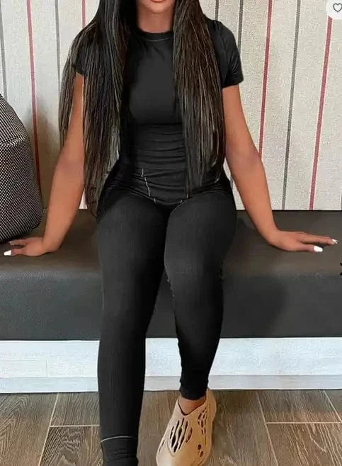 Summer Lounge Wear Ladies Knitted Short Sleeves Pant Two Piece Ribbed Set 2024 Loungewear Leggings Fitness Women Lounge Wear