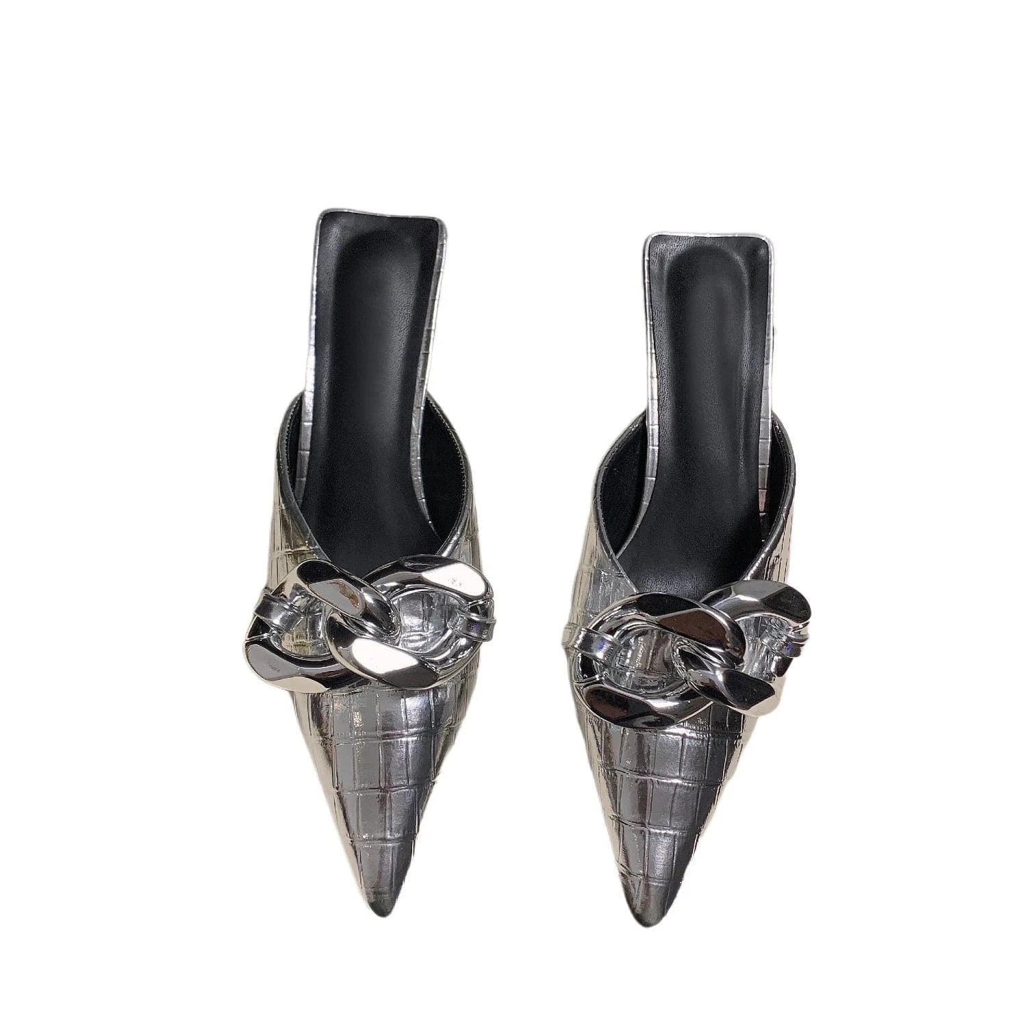 Summer metal buckle decoration with special stone pattern Pu pointed Baotou stiletto slippers