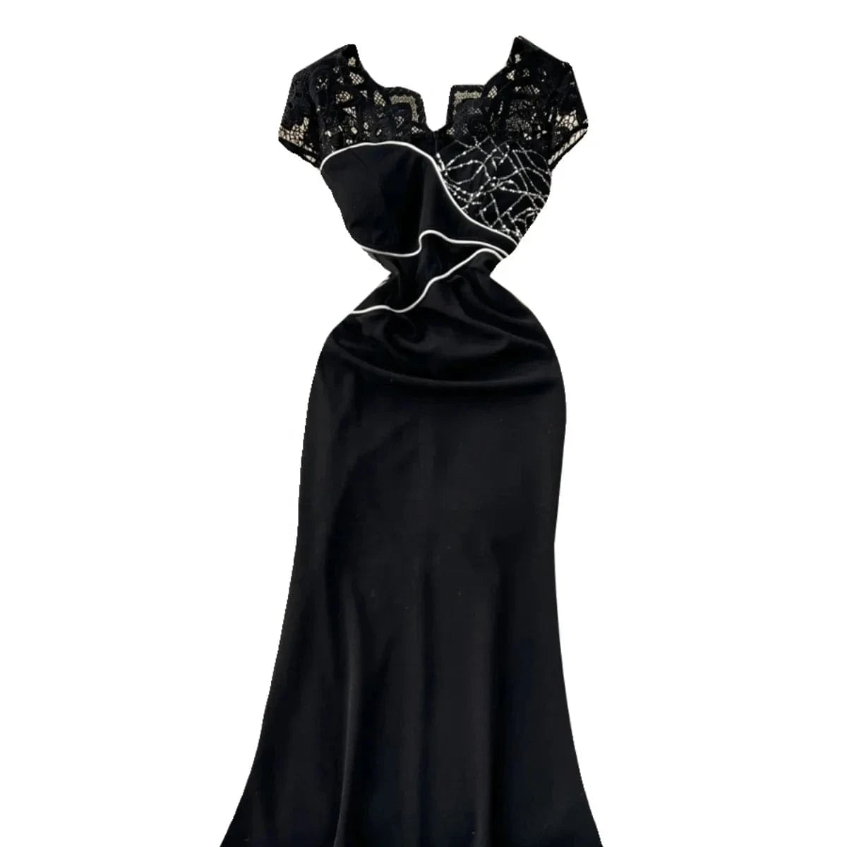 Summer New Elegant Dress Heavy Industry Beads Stitching Fashion Short Sleeve Dress Slimming Slit Sheath Sexy Dress